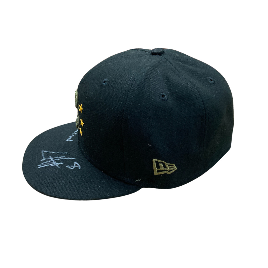 Ian Happ Game Used and Signed "Armed Forces Day" Cubs Hat