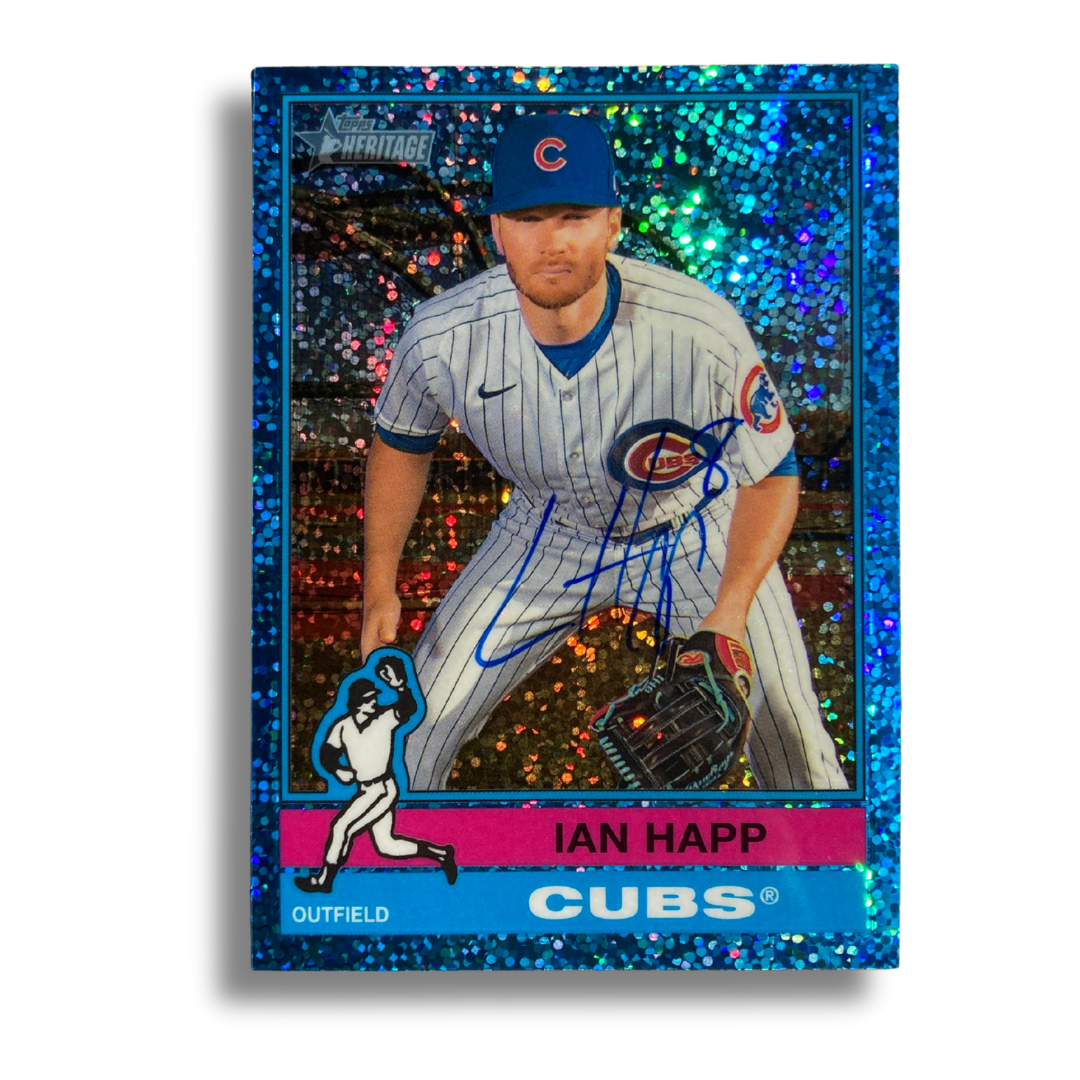 2025 Topps Heritage Blue Sparkle Baseball Card Signed by Ian Happ